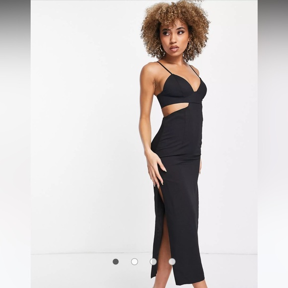 Bardot Cutout Slit Midi Dress in Black - Picture 2 of 5
